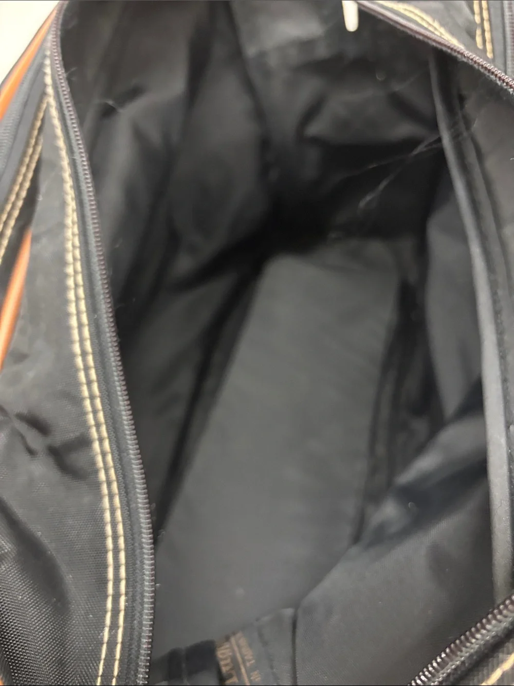 Leisure Black Travel Duffel Bag with Brown Trim and Stripe Accent